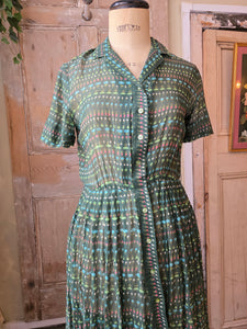 Vintage 1950s Sheer Floral Shirtwaister by Styled by Lynbrook – UK 10