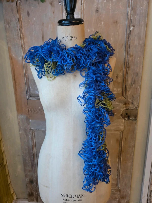 Vintage Y2K Ruffle Skinny Scarf | Crochet Knit Frilly Scarf | Boho Festival Accessory
