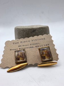 Vintage 1940s horse equestrian lucite gold tone cufflinks