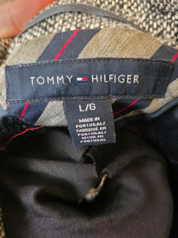 Tommy Hilfiger Wool Blend Coat – Grey Herringbone Double Breasted Jacket – Size L