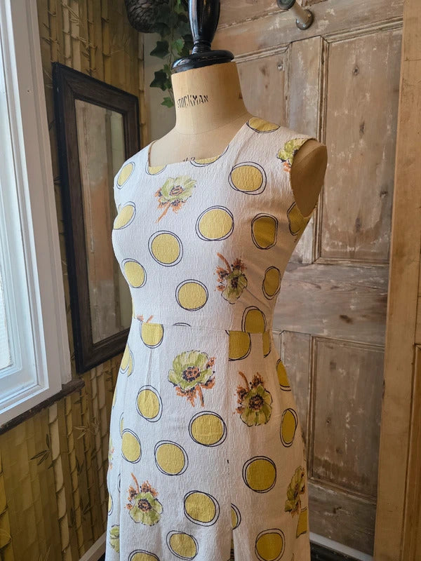 Vintage 1960s novelty butter yellow - Mod Cotton Wiggle Shift Dress