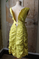 Load image into Gallery viewer, Vintage 1950s  Original evening fitted party dress chartreuse. UK6

