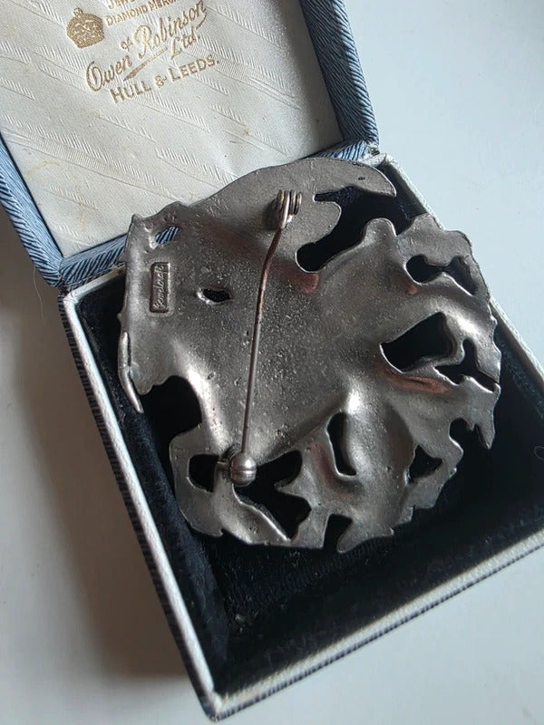 Vintage 1950s Jewelcraft large medieval knight & dragon statement brooch