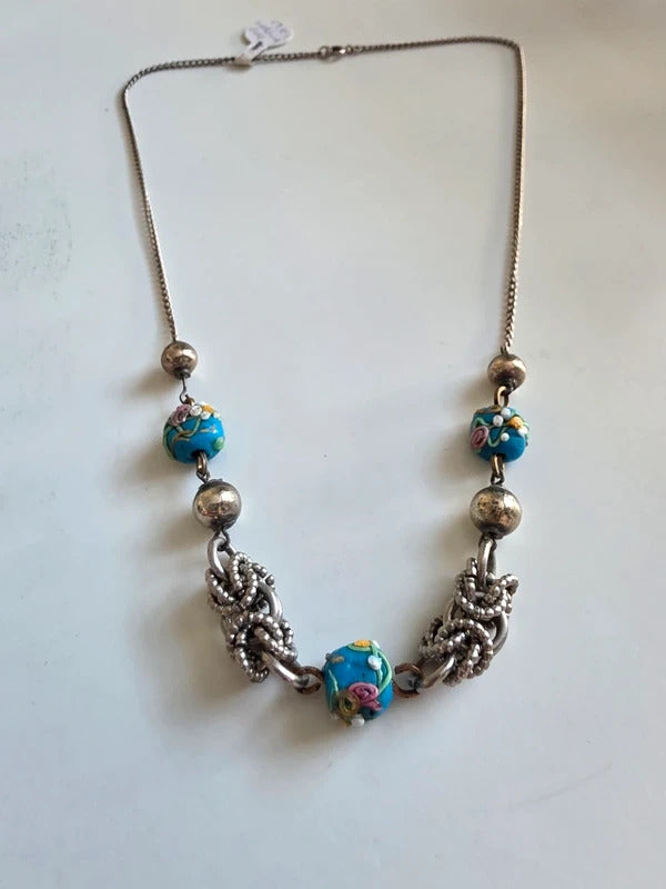 Vintage aet deco Murano Wedding Cake Bead Necklace
