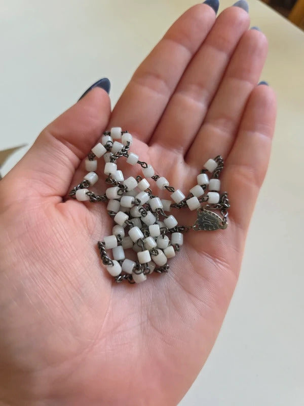 Vintage Milk Glass Rosary Necklace c.1930s–1940s
