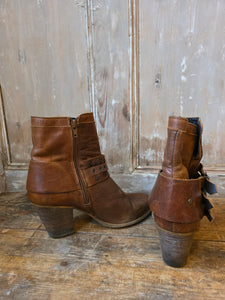 Vintage Y2K Western Style Ankle Boots UK Size 6 Leather Chunky Heel Retro 2000s