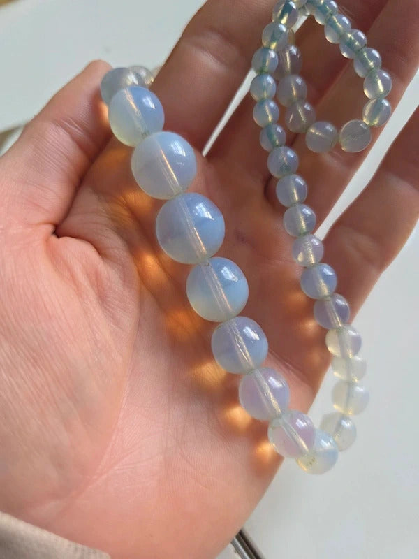 Vintage 1940s Opaline Blue Glass Graduated Necklace - possibly uranium