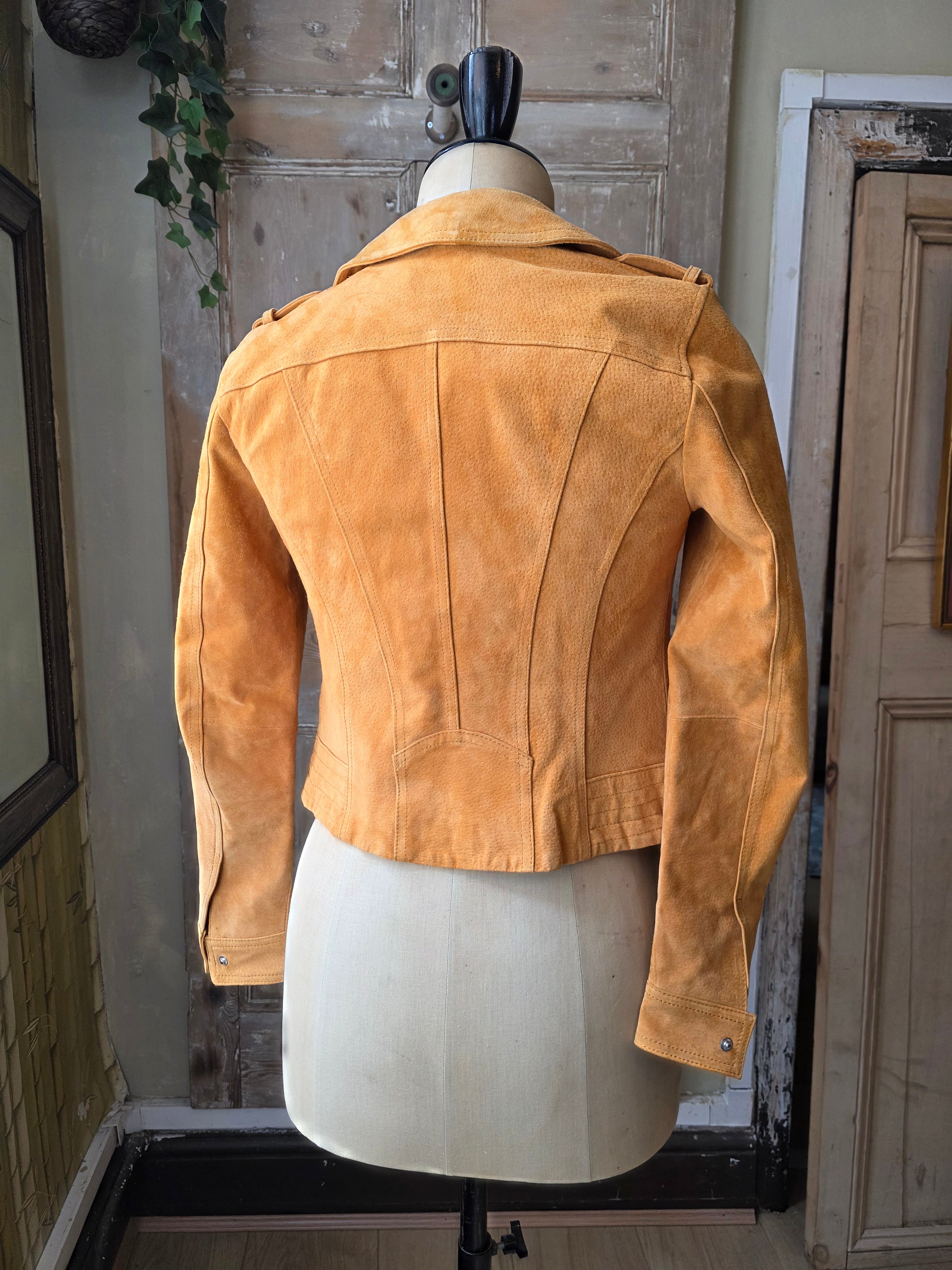 Vintage Y2K fitted orange leather jacket - bomber - uk6 Vero moda