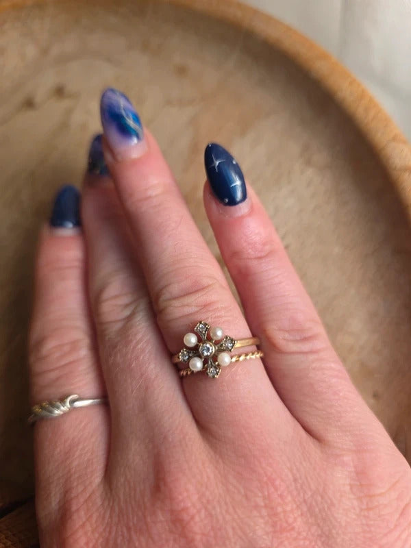 Antique Edwardian 9ct Gold Diamond Pearl Cross Ring Circa 1901-1914 Size Q