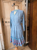 Load image into Gallery viewer, Vintage 1970s Indian Cotton Dress – Blue Floral Prairie – UK 10
