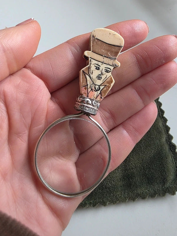 Antique Victorian 1890s Sterling Silver & Bone Magnifying Glass