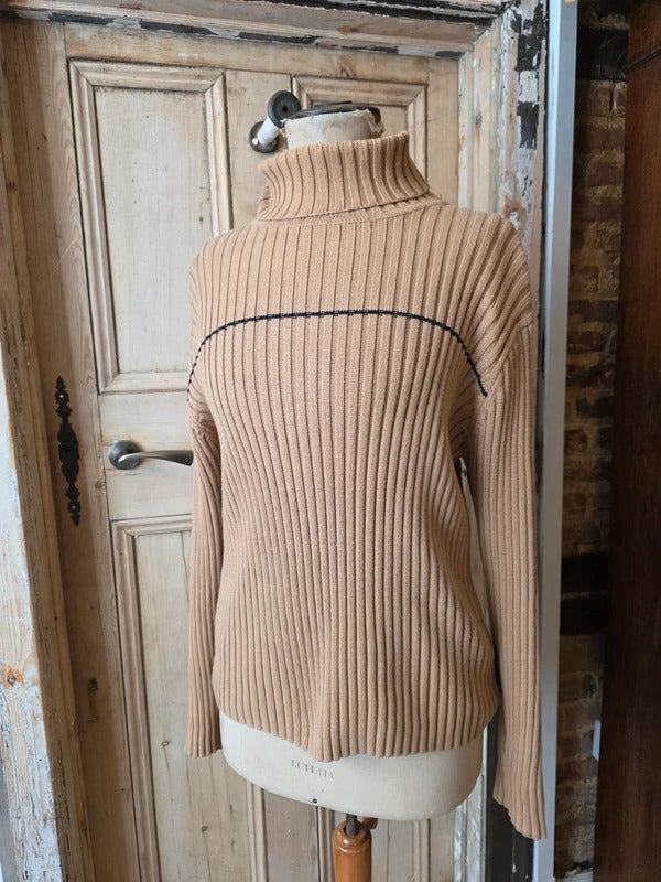 Vintage Tommy Hilfiger Ribbed Roll Neck Jumper – Camel – Oversized XL