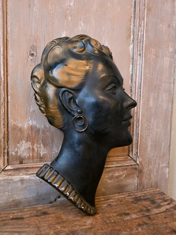 Vintage Art Deco Style Chalkware Female Bust – 1930s/40s Wall Mask