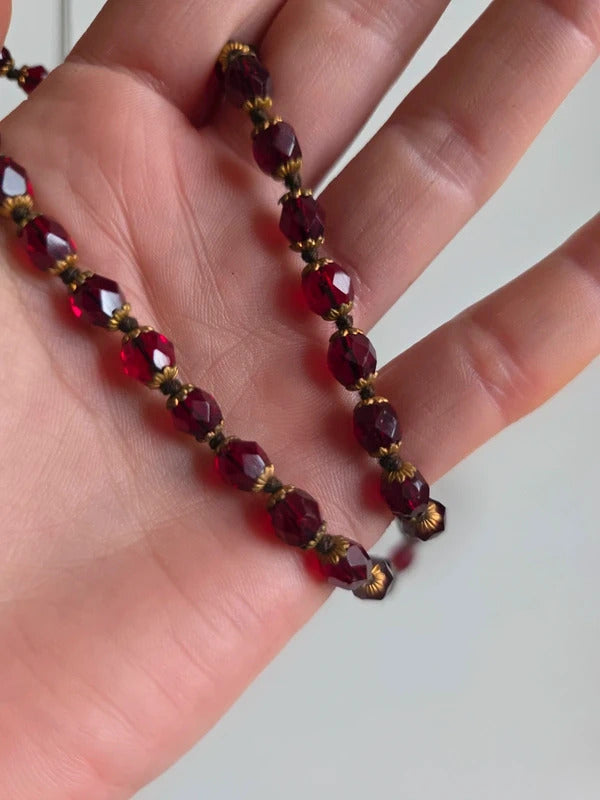 Vintage 1930s Cherry Red Faceted Glass Bead Necklace