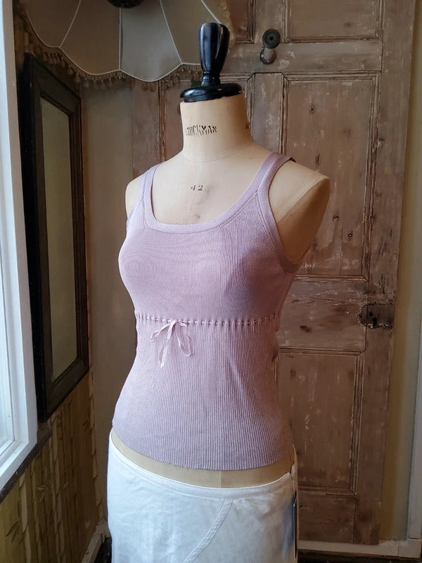 Vintage Y2K Lilac lineaRibbed Cami Top Bow Detail UK8