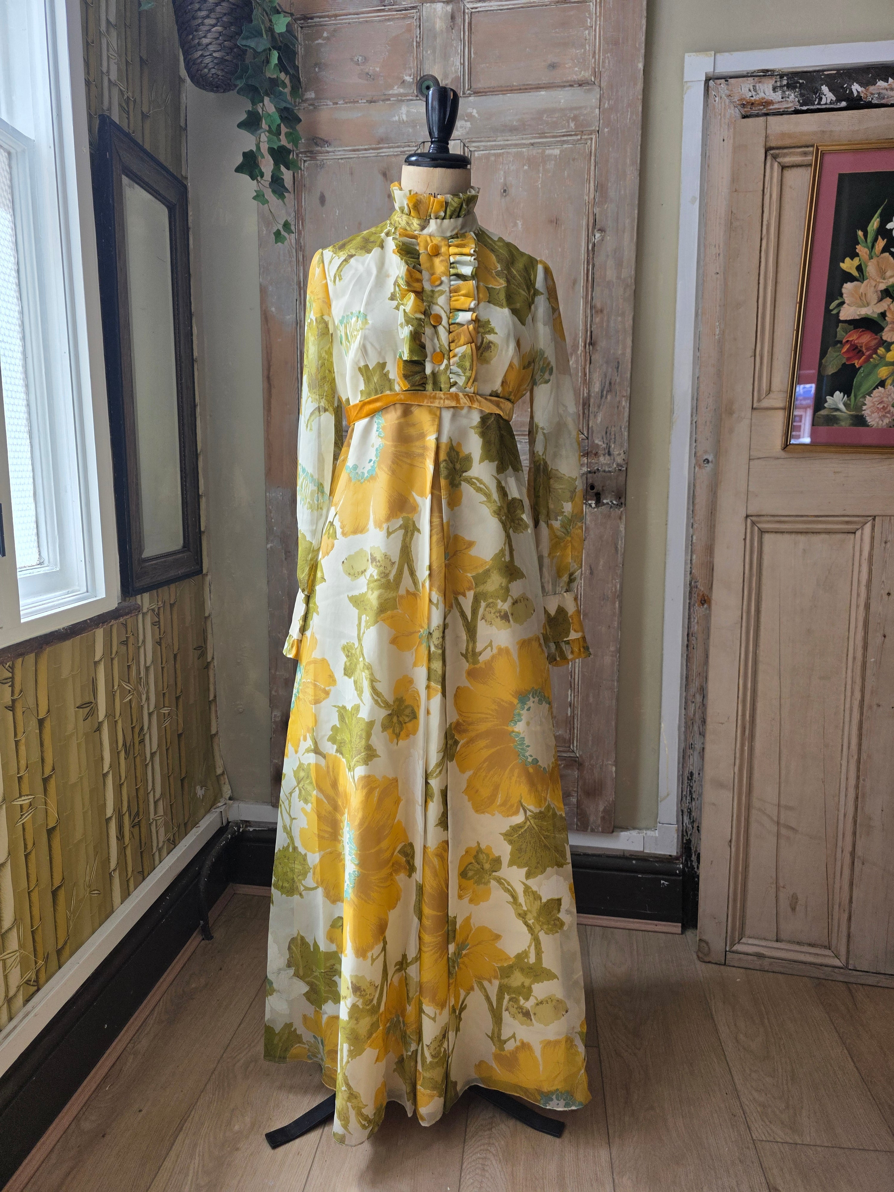 Vintage 1970s California The Look of Love Sunflower Maxi Dress – UK 14/16