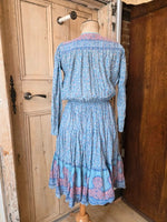 Load image into Gallery viewer, Vintage 1970s Indian Cotton Dress – Blue Floral Prairie – UK 10
