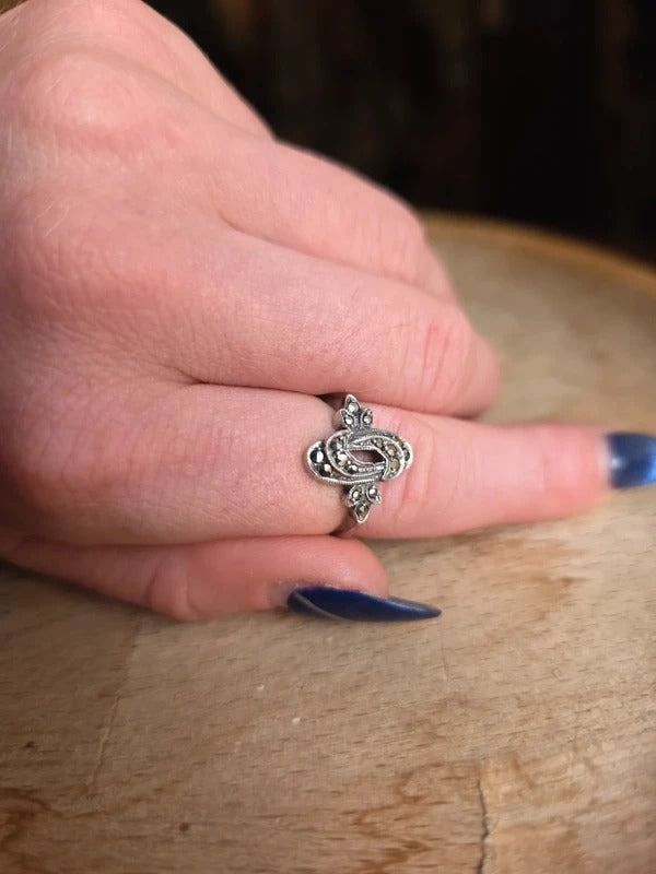 Vintage 1930s Art Deco Silver Marcasite Ring Size O