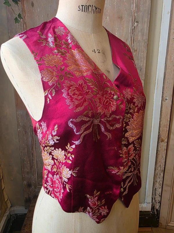 Vintage fairy core Y2K satin floral waistcoat uk10