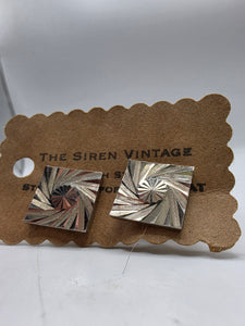 Vintage 1970s Silver tone geometric square cufflink
