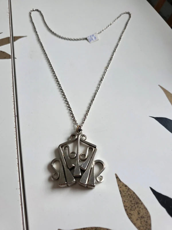 Vintage 1970s  Brutalist Silver Tone Pendant Necklace