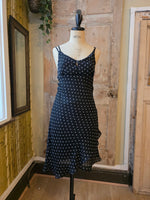 Load image into Gallery viewer, Vintage Y2K polka dot strappy black dress - fairy core-  UK12/14
