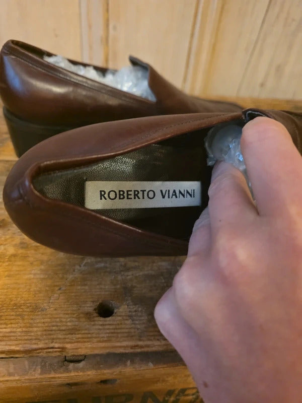 Vintage roberto vianni shoes Y2K loafers, brown leather loafers, UK4 shoes, square toe