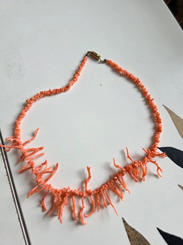 Vintage 1950s Vintage Coral Branch & Chip Necklace