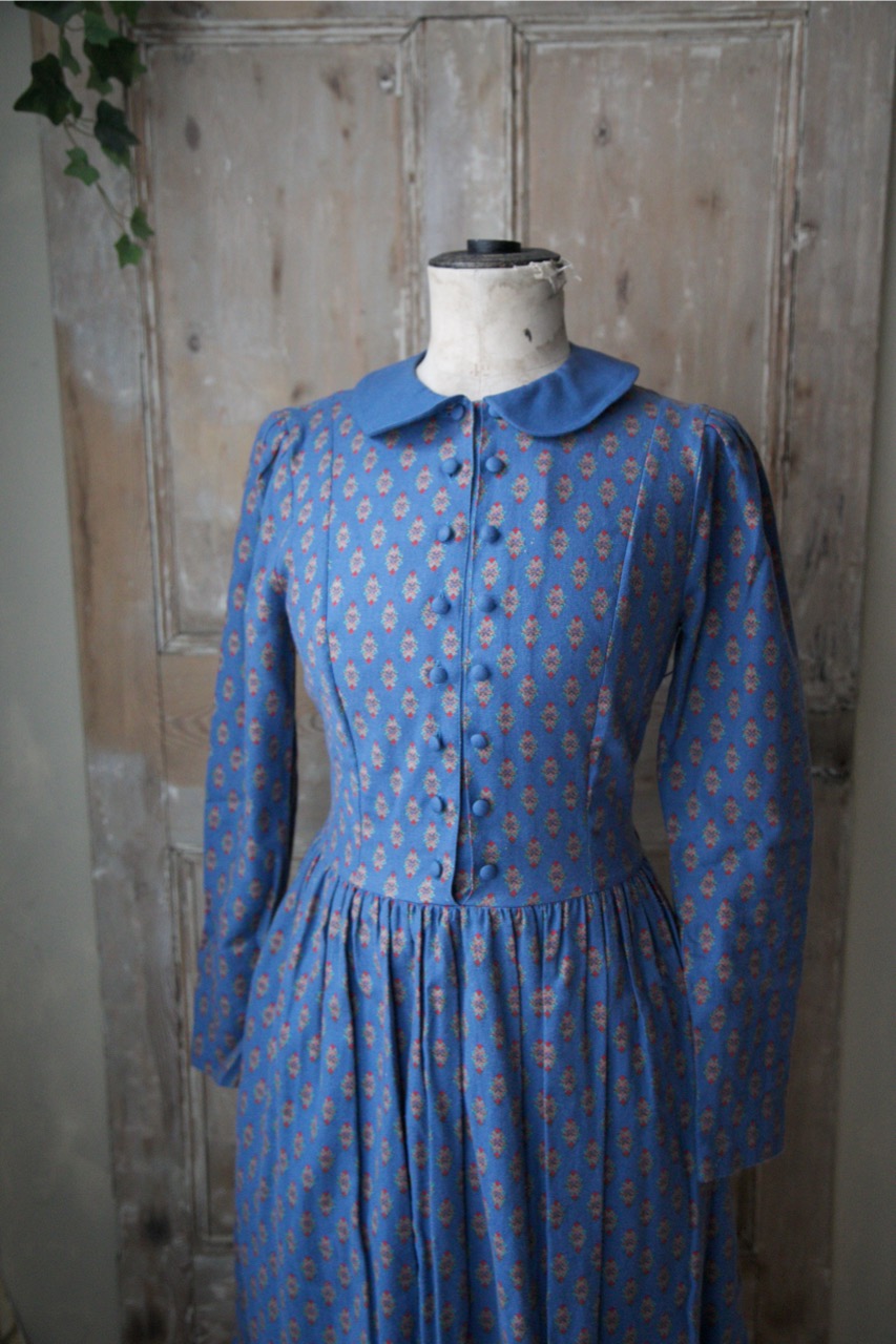 Vintage 1980s Laura Ashley Dress - Wool and cotton -folk print UK8/10