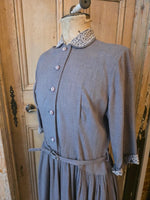 Load image into Gallery viewer, Vintage 1940s Clayburn Model London Dress – Drop Waist, Pleated Skirt, Button Front (UK 12–14)

