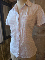 Load image into Gallery viewer, Vintage Y2K Cotton Traders Pink fitted Check Seersucker Popper Shirt UK 12
