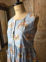 Load image into Gallery viewer, Vintage 1950s cotton novelty Dress Make Do And Mend Project UK12 Needs Repairs
