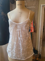 Load image into Gallery viewer, Vintage 1960s White Floral Lace Cami Deadstock Sheer Mesh Camisole Top Slip Lingerie Italian
