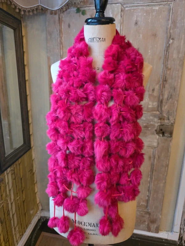 Vintage Y2K pink fluffy Skinny Scarf | Boho Festival Accessory |
