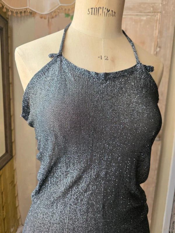 Vintage 1970s Metallic Lamé Backless Halter Top