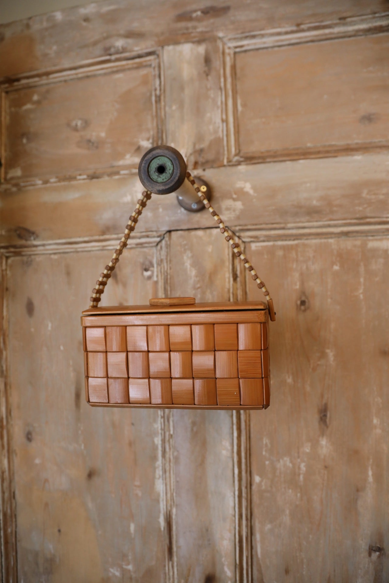 Vintage 1940s-early 1950s wooden bamboo box - tiki bag