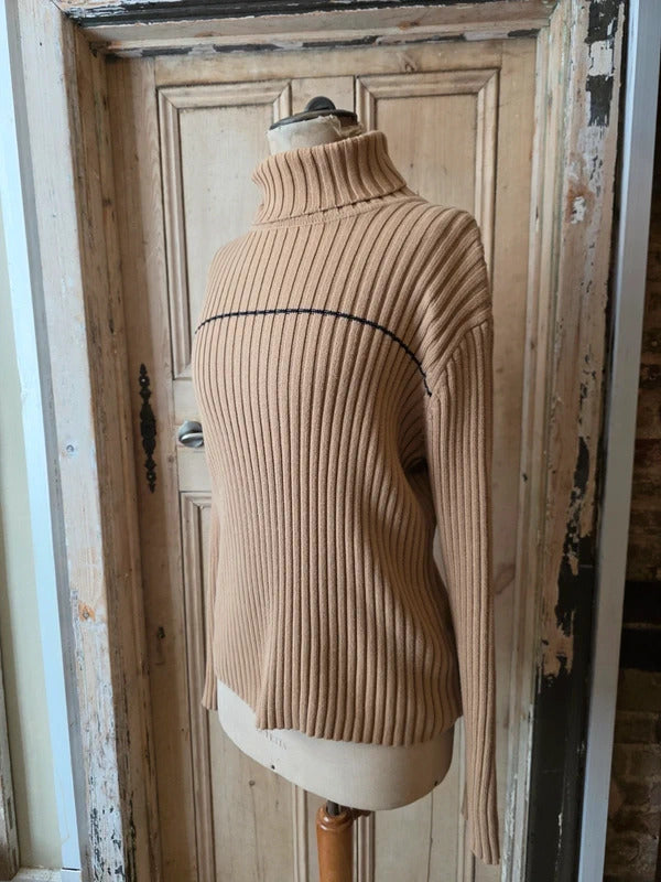 Vintage Tommy Hilfiger Ribbed Roll Neck Jumper – Camel – Oversized XL