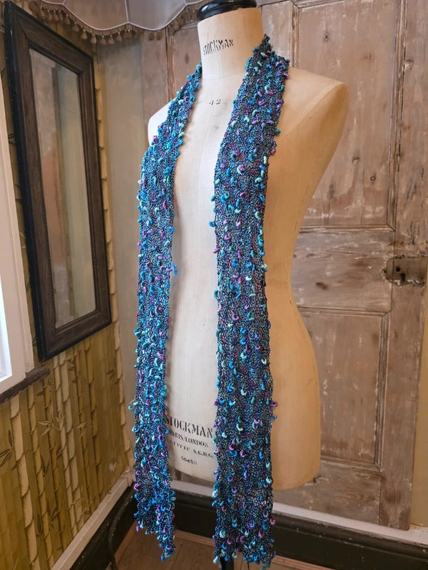 Vintage Y2K Ruffle Skinny Scarf | Crochet Knit Frilly Scarf | Boho Festival Accessory |