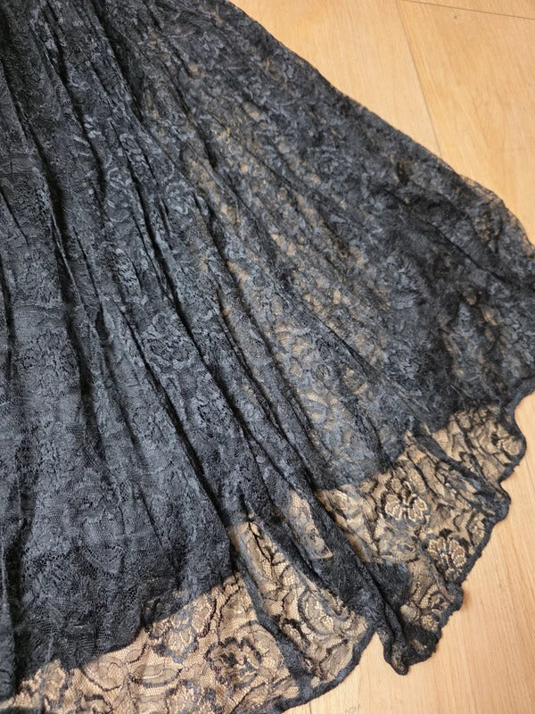 Antique Vintage 1930s Black Satin and Lace Gown Maxi