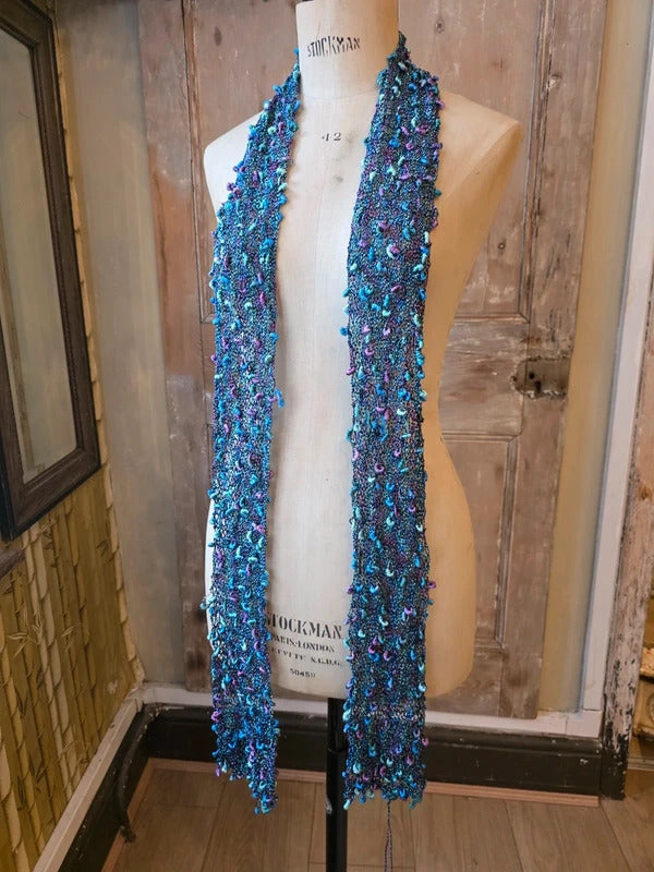 Vintage Y2K Ruffle Skinny Scarf | Crochet Knit Frilly Scarf | Boho Festival Accessory |