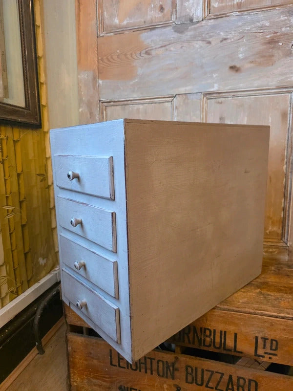 Vintage Painted Wooden Apothecary Chest | Rustic 4 Drawer Jewellery Cabinet | Shabby Chic Storage