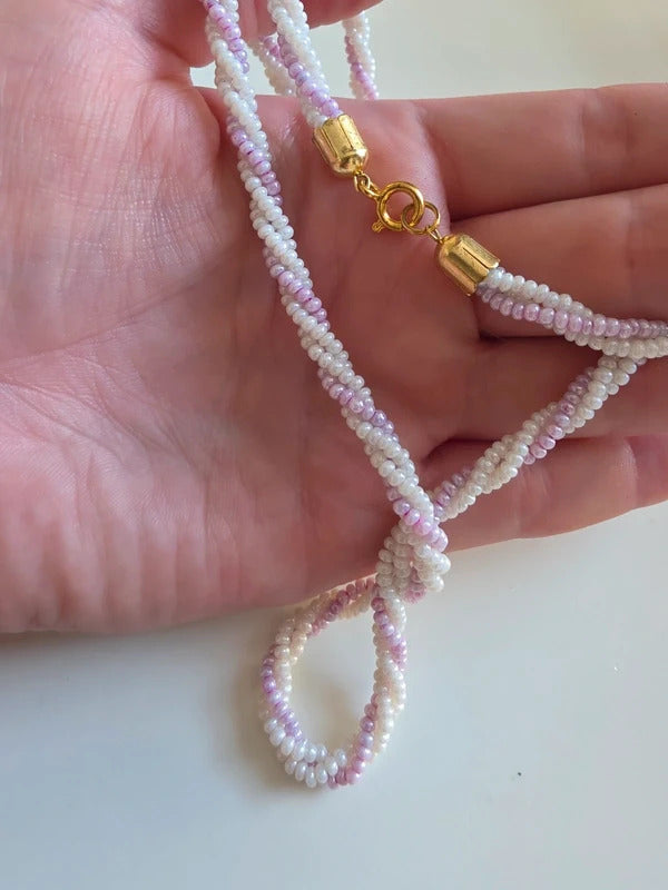 Vintage 1980s does 1950s Twisted Glass Seed Bead Necklace