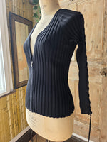 Load image into Gallery viewer, Vintage Belldini Black Ribbed Zip-Up Knit Cardigan Sweater Cable-Detail Sleeve
