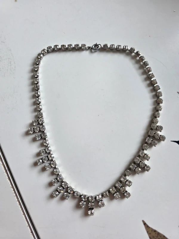 Vintage 1950s Rhinestone Fringe Necklace