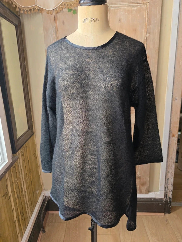 Vintage Black Italian Boucle Wool & Silk Sheer Jumper Large