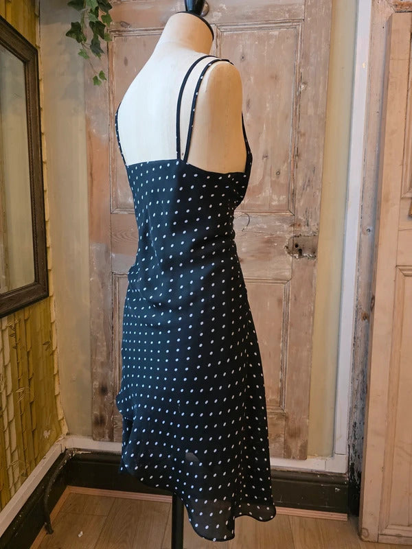 Vintage Y2K polka dot strappy black dress - fairy core-  UK12/14