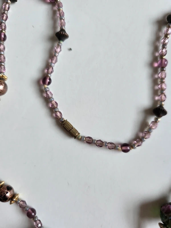 Vintage Venetian Lampwork Glass Bead Necklace – Murano Style, Handblown Art Glass
