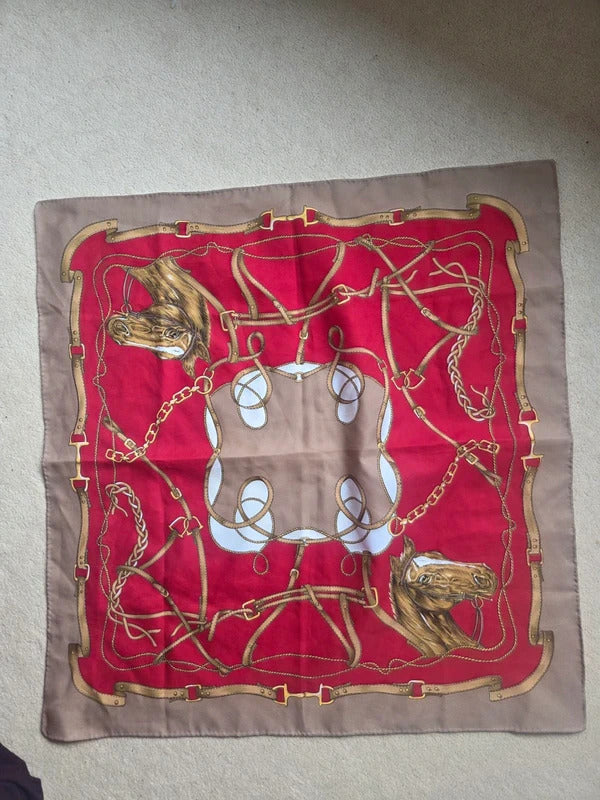 Vintage Hand Rolled Silk Equestrian Scarf – Bridle & Horse Print