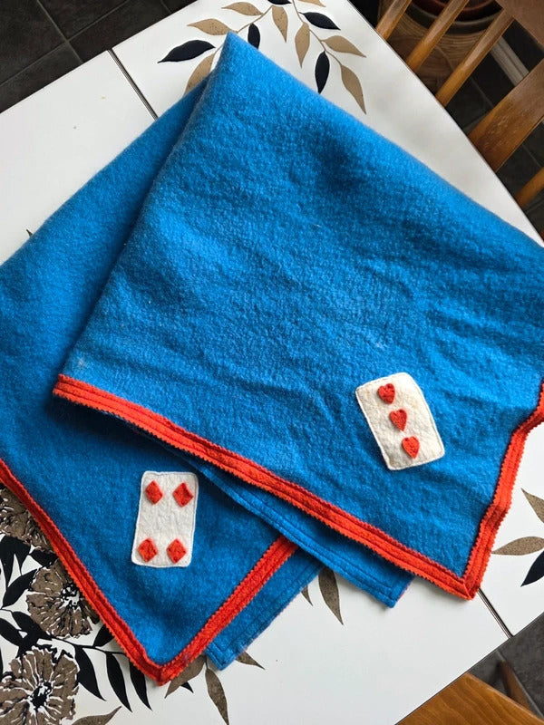 1930s Wool Felt Novelty Card Table Cloth – Playing Card Motif