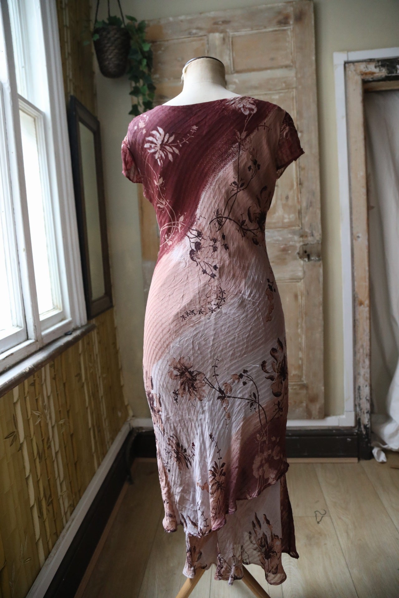 Vintage Y2K midi dress - Nitya - bias cut - cottage core uk12